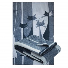 Одеяло шерсть мериноса 140×205 кот синий